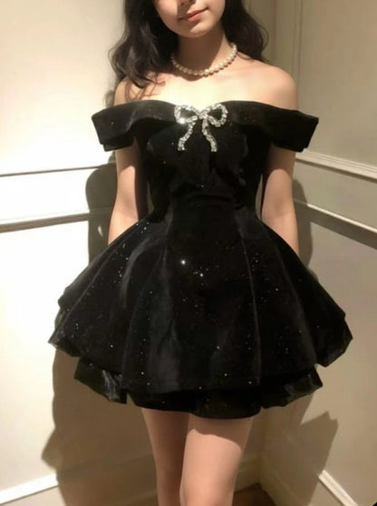 Aimishang Shiny A Line Off the Shoulder Short Graduation Party Dress Pretty Birthday Homecoming Dress