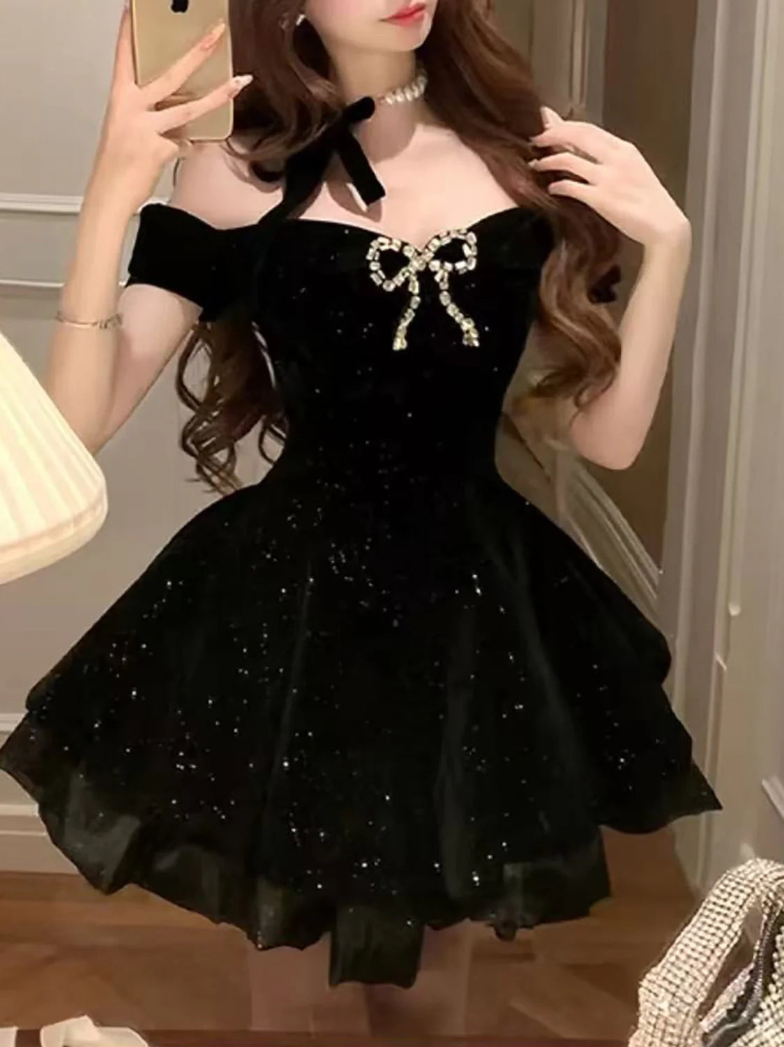Aimishang Shiny A Line Off the Shoulder Short Graduation Party Dress Pretty Birthday Homecoming Dress