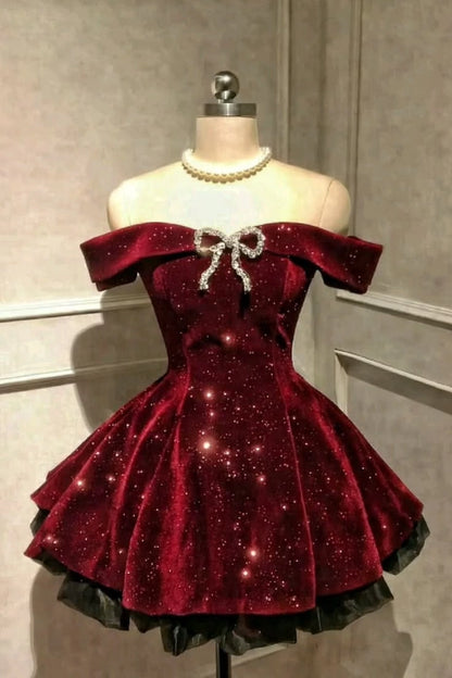 Aimishang Shiny A Line Off the Shoulder Short Graduation Party Dress Pretty Birthday Homecoming Dress