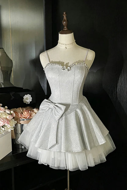Aimishang Shiny A Line Sweetheart Spaghetti Straps Sleeveless Short Birthday Party Dress Pretty Homecoming Dress With Bow