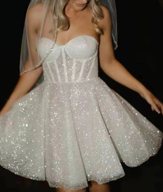 Aimishang Shiny A Line Sweetheart Neck Sleeveless Short Homecoming Dress Summer Birthday Party Dress