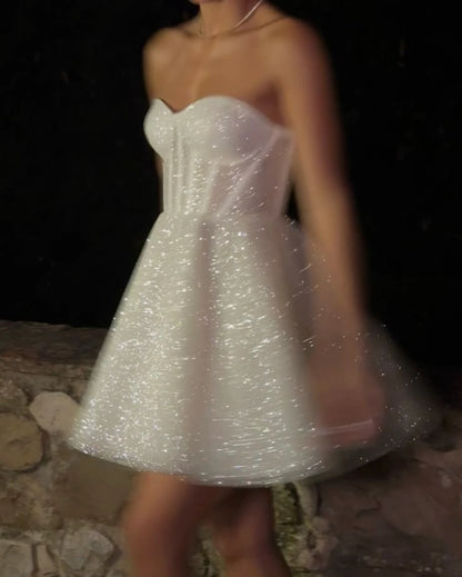 Aimishang Shiny A Line Sweetheart Neck Sleeveless Short Homecoming Dress Summer Birthday Party Dress