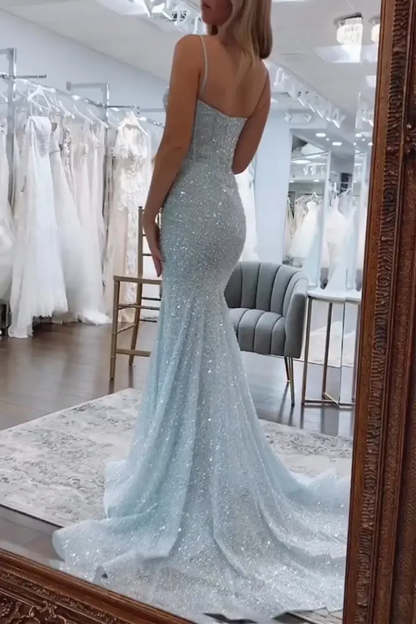 Aimishang Shiny Mermaid Sweetheart Spaghetti Straps Sleeveless Evening Gown Elegant Long Prom Dress Charming Graduation Party Dress