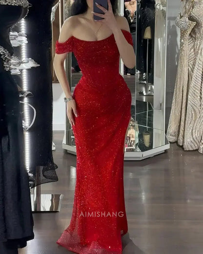 Aimishang Shiny Mermaid Off The Shoulder Long Formal Prom Dress Sexy Party Evening Gowns Charming Wedding Guest Dress