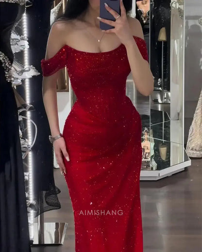 Aimishang Shiny Mermaid Off The Shoulder Long Formal Prom Dress Sexy Party Evening Gowns Charming Wedding Guest Dress