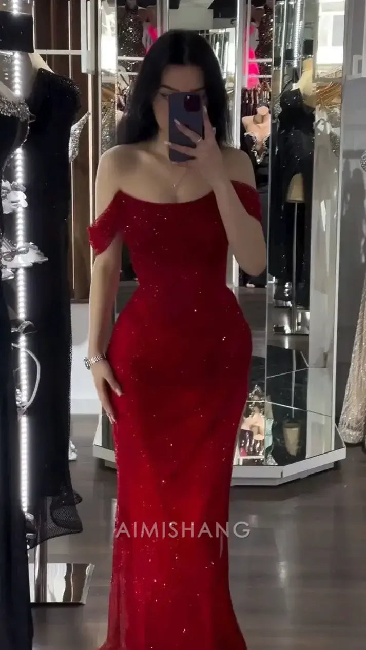 Aimishang Shiny Mermaid Off The Shoulder Long Formal Prom Dress Sexy Party Evening Gowns Charming Wedding Guest Dress