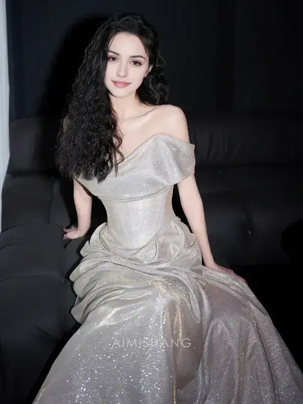 Aimishang Shiny Off The Shoulder Long Formal Prom Dress Fashion Party Evening Gown Charming Graduation Dress