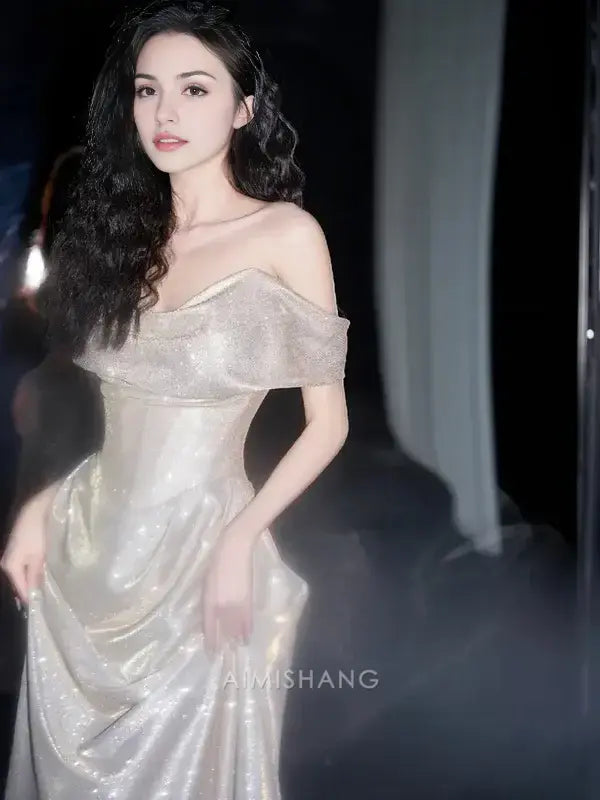 Aimishang Shiny Off The Shoulder Long Formal Prom Dress Fashion Party Evening Gown Charming Graduation Dress