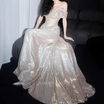 Aimishang Shiny Off The Shoulder Long Formal Prom Dress Fashion Party Evening Gown Charming Graduation Dress
