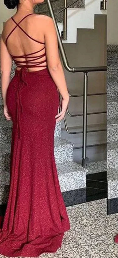 Aimishang Shiny Spaghetti Straps Sheath Long Formal Prom Dress Fashion Evening Party Dress Charming Graduation Dress With Slit