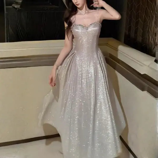 Aimishang Shiny Sweetheart A-Line Spaghetti Straps Party Evening Dress Charming Long Formal Prom Dress