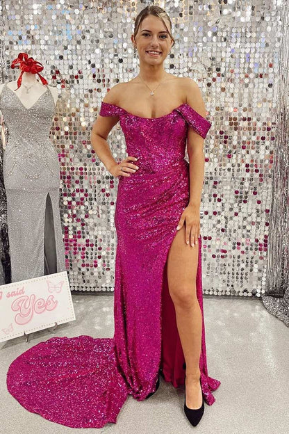 Wholesale Prom Dresses Sexy Leg Slit Long Off-the-Shoulder Sweetheart Mermaid