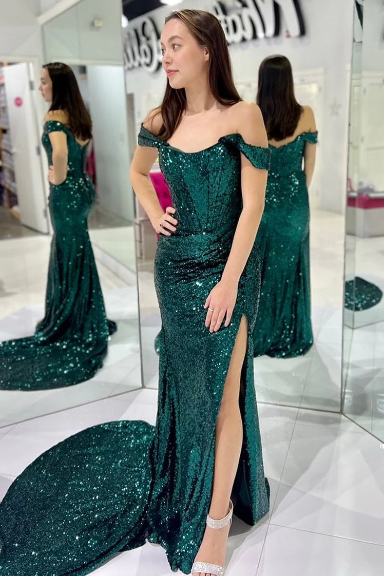 Wholesale Prom Dresses Sexy Leg Slit Long Off-the-Shoulder Sweetheart Mermaid