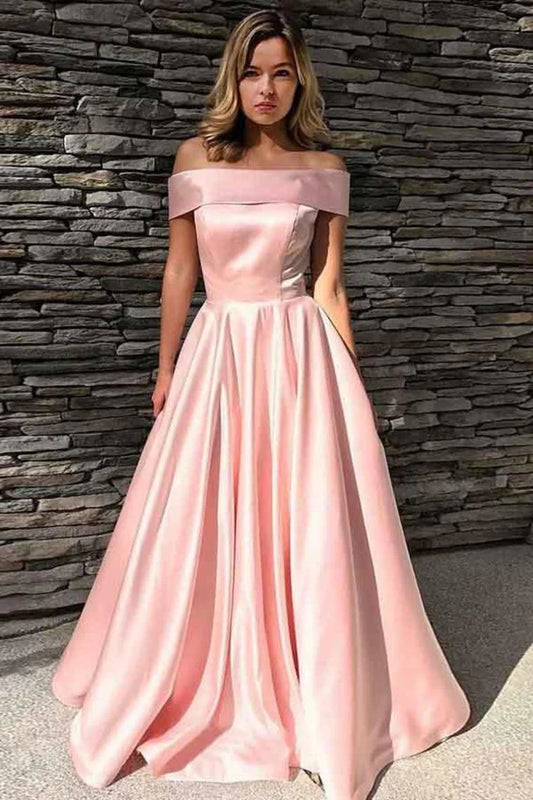 Wholesale Prom Dresses Simple Elegant Off The Shoulder With Pockets