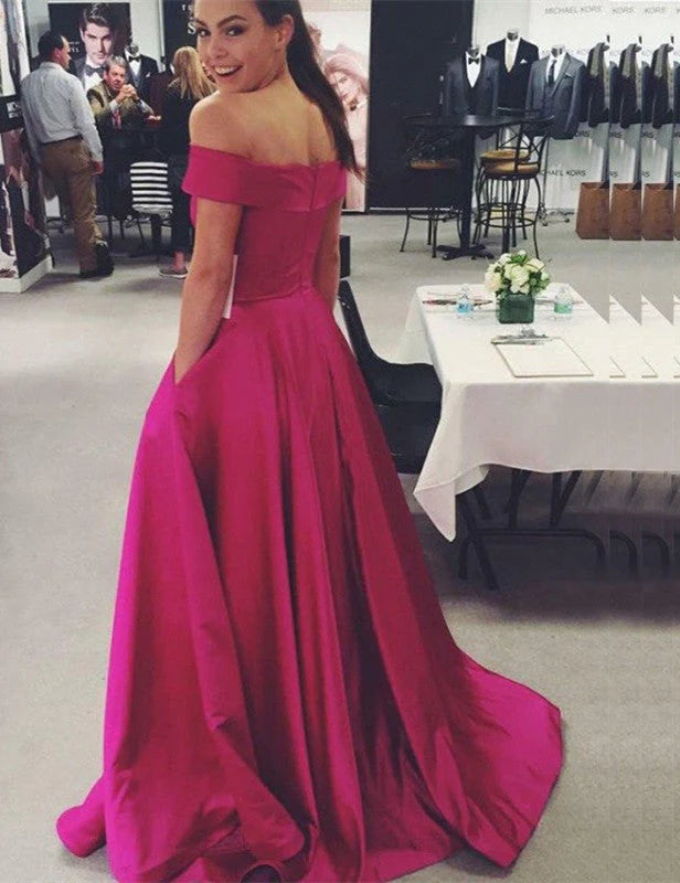 Wholesale Prom Dresses Simple Elegant Off The Shoulder With Pockets