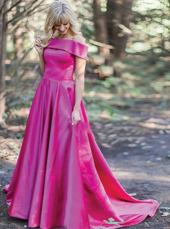 Wholesale Prom Dresses Simple Elegant Off The Shoulder With Pockets