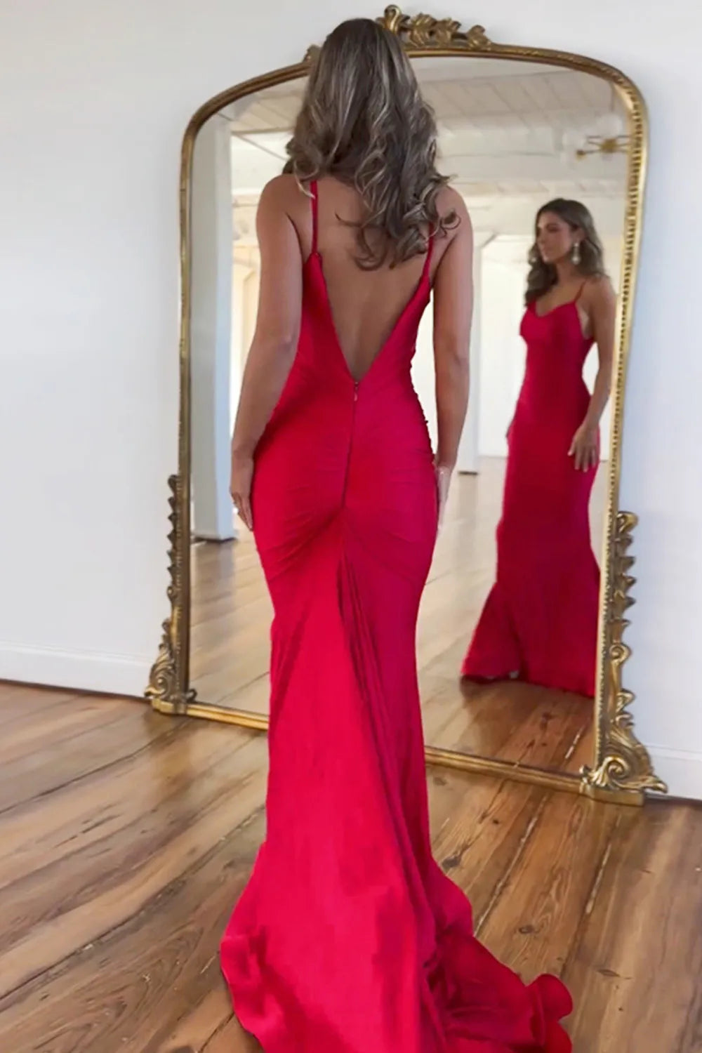 Wholesale Prom Dress Simple Mermaid Spaghetti Straps Satin