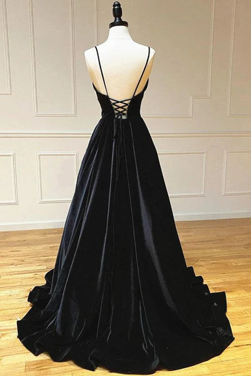 Wholesale Simple Black Velvet Long Prom Dress Fashion Black Evening Dress