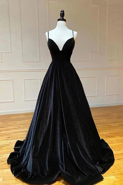 Wholesale Simple Black Velvet Long Prom Dress Fashion Black Evening Dress