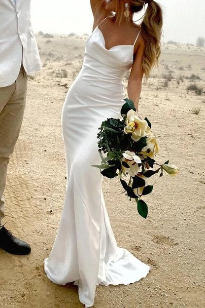 Aimishang Simple Spaghetti Straps Mermaid Sleeveless Long Wedding Dress Elegant Bridal Gowns