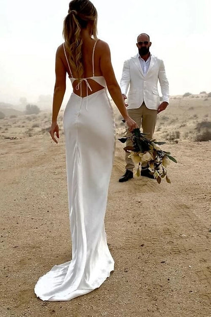 Aimishang Simple Spaghetti Straps Mermaid Sleeveless Long Wedding Dress Elegant Bridal Gowns