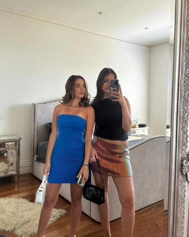 Aimishang Simple Strapless Blue Sheath Sleeveless Short/Mini Summer Party Homecoming Dress