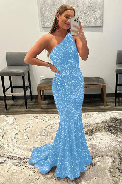 Wholesale Mermaid Prom Dress Glitter Sexy One-Shoulder With Sequins