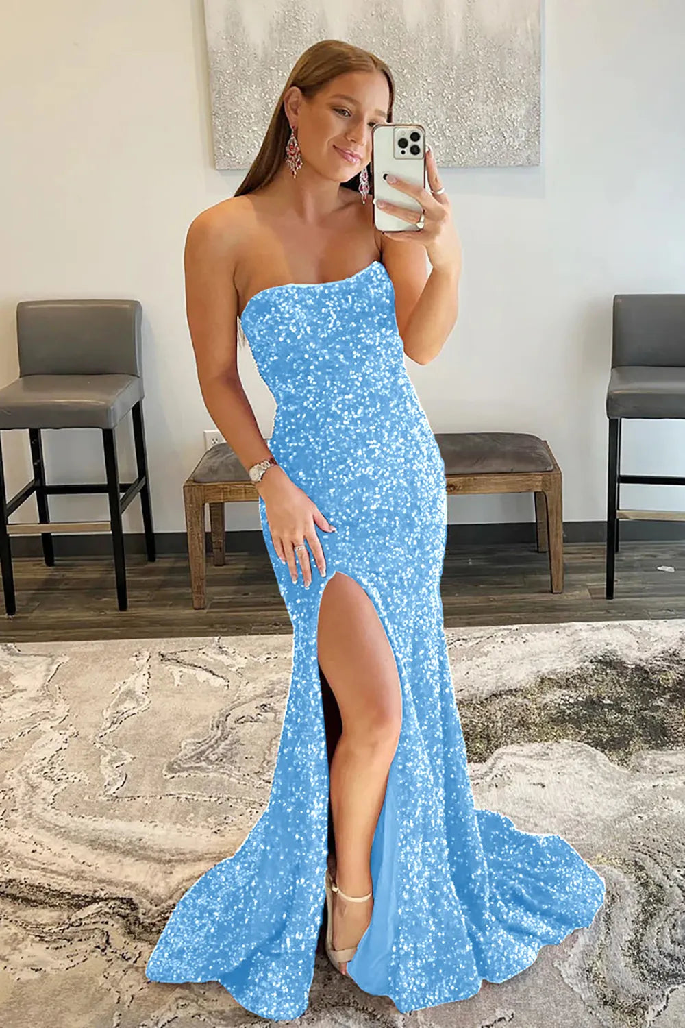 Wholesale Mermaid Glitter Strapless Prom Dress With Sequins