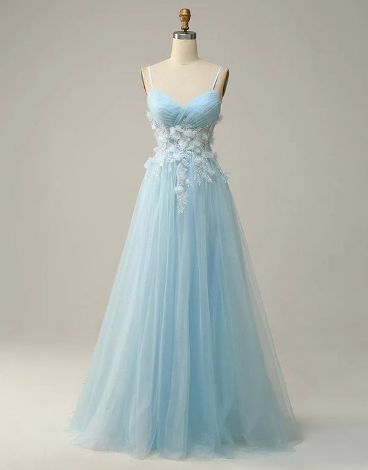 Wholesale Prom Dress A-Line Spaghetti Straps Tulle With 3D Appliques