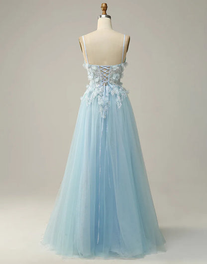 Wholesale Prom Dress A-Line Spaghetti Straps Tulle With 3D Appliques