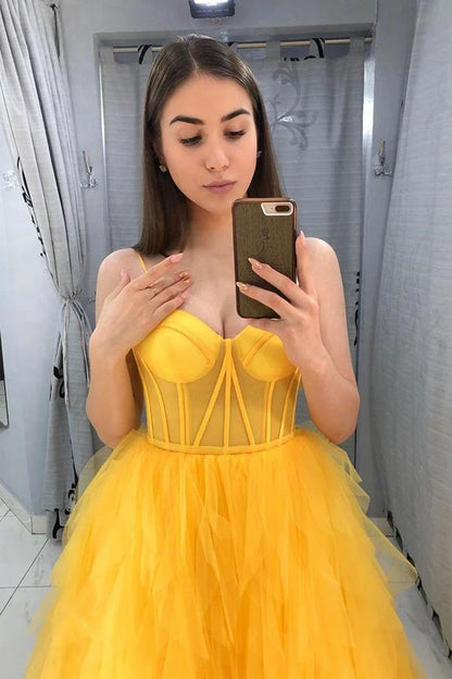 Aimishang Custom Made Yellow Straps Sleeveless Backless Sweetheart Prom Dresses