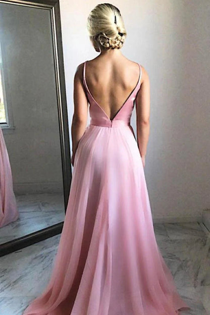 Wholesale Prom Dresses Spaghetti Straps V-Neck Simple Flowy Prom Gowns