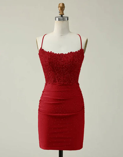 Wholesale Dark Red Bodycon Spaghetti Straps Short Homecoming Dress