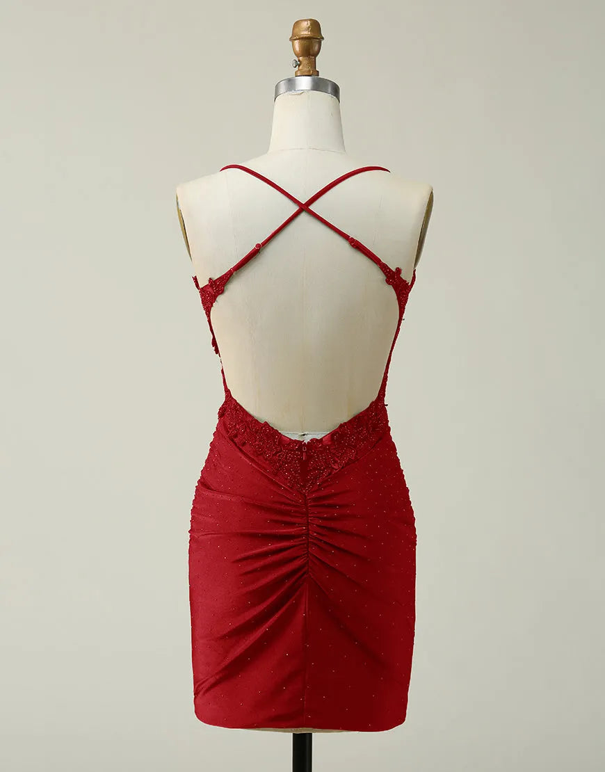 Wholesale Dark Red Bodycon Spaghetti Straps Short Homecoming Dress