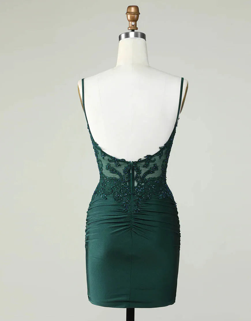 Wholesale Spaghetti Straps Dark Green Short Tight Homecoming Party Dress