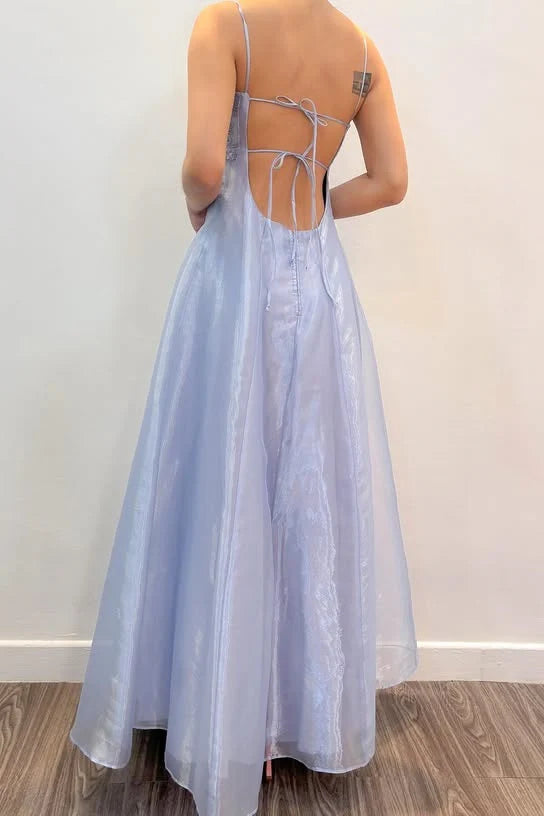 Aimishang Elegant Spaghetti Straps A-Line Long Formal Prom Dress Classy Wedding Guest Party Dress