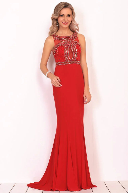 Wholesale Formal Dresses Scoop Beaded Bodice Mermaid Sweep Train