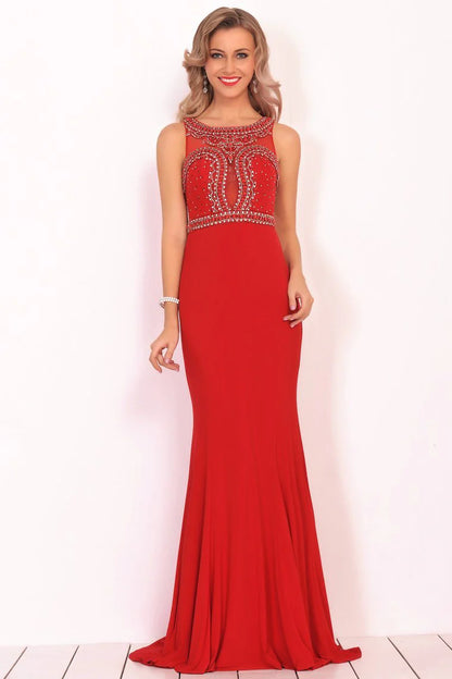 Wholesale Formal Dresses Scoop Beaded Bodice Mermaid Sweep Train