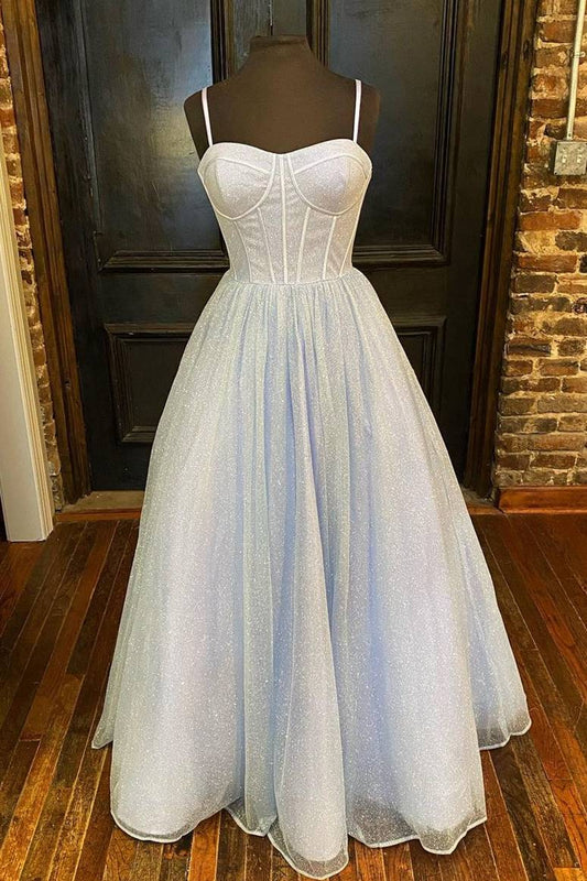 Wholesale Prom Dresses Sparkle A Line Straps Sequin Tulle Floor Length Evening Dress