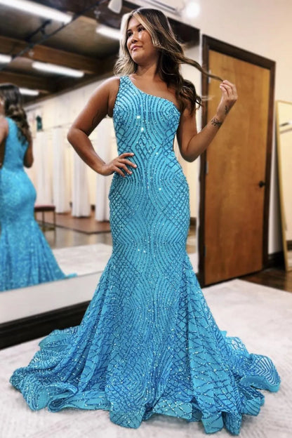 Wholesale Prom Dress Sparkly Mermaid One Shoulder Sequins