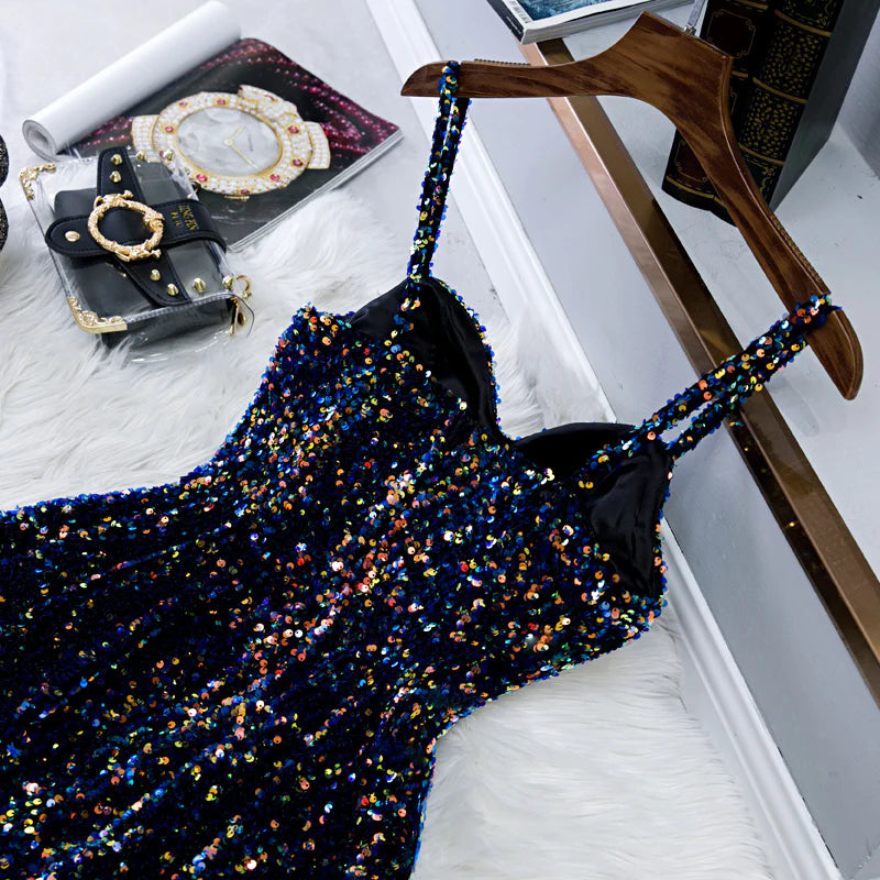 Aimishang Sparkly A-line Straps Sequin Homecoming Dress Short Prom Dress Sweetheart Graduation Dress Cute Birthday Party Dress