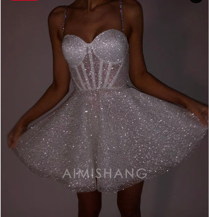 Aimishang Sparkly A Line Sweetheart Sleeveless Short Homecoming Dress Lovely Birthday Party Dress Fashion Back To School Dress