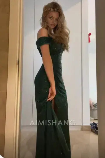 Aimishang Sparkly Mermaid Sequins Sleeveless Elegant Long Formal Prom Dress Charming Evening Party Dress With Slit