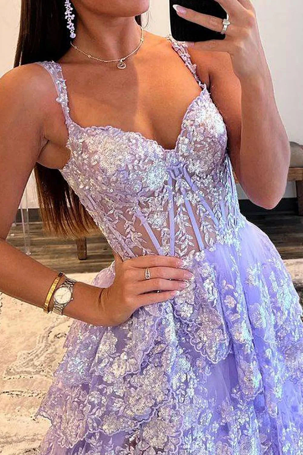 Wholesale Prom Dress A-Line Off The Shoulder Stunning Glitter Tiered With Split