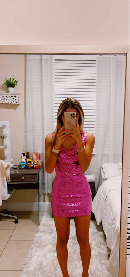 Aimishang Sparkly Sheath Sleeveless Sequins Homecoming Dress Fashion Prom Dress Shiny Birthday Party Dress Mini Dress