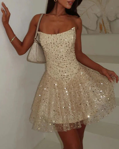 Aimishang Sparkly A-Line Strapless Sleeveless Short Party Prom Dress Fashion Homecoming Dress