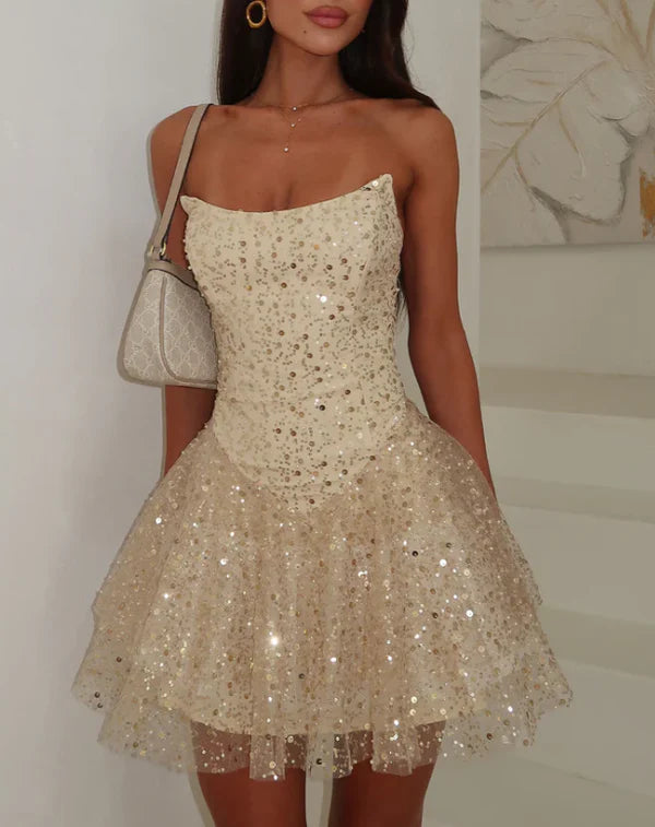 Aimishang Sparkly A-Line Strapless Sleeveless Short Party Prom Dress Fashion Homecoming Dress