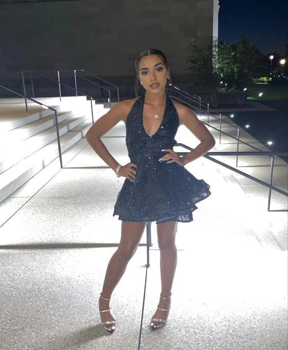 Aimishang Sparkly A Line Halter Sleeveless Short Homecoming Dress Summer Birthday Party Dress