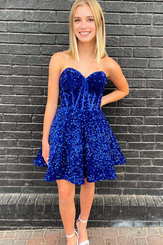 Aimishang Sparkly A Line Strapless Sequin Homecoming Dress Lovely Graduation Dress Charming Short Birthday Party Dress