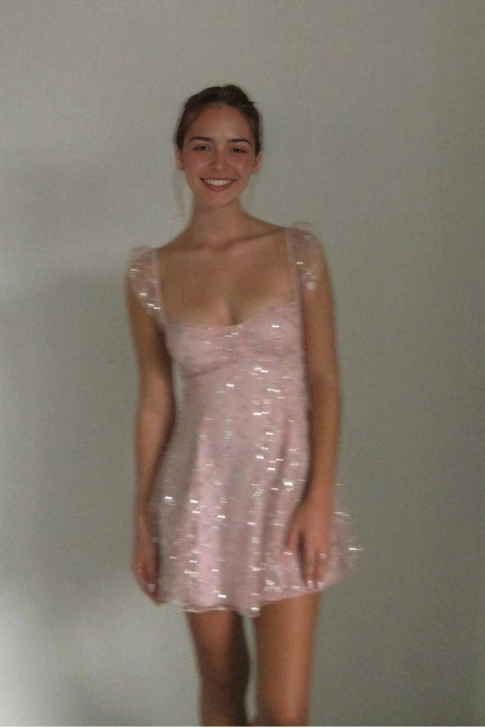 Aimishang Sparkly A Line Sweetheart Neck Ruffle Sleeveless Sequin Short Homecoming Dresses Summer Mini Graduation Party Dress